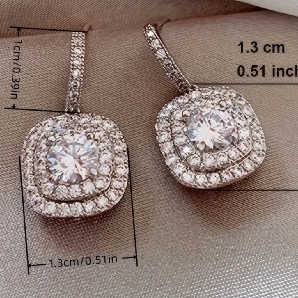 Elegant Square White Topaz Hook Top Earrings